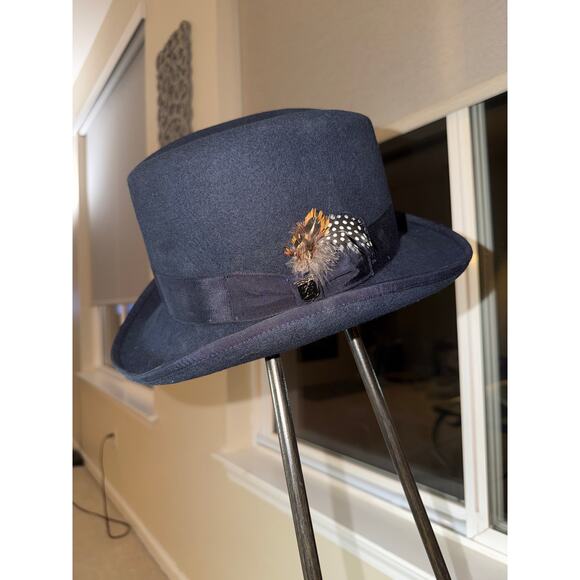 Stacy Adams Classic Men’s Wool Felt Fedora – Navy Blue (XL) - Picture 10 of 10